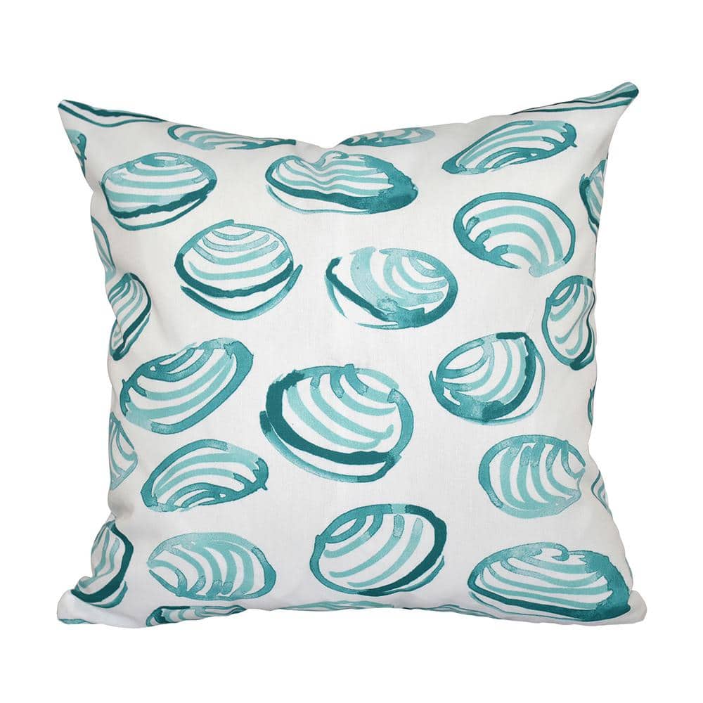 Clams Aqua Geometric 16 in. x 16 in. Throw Pillow