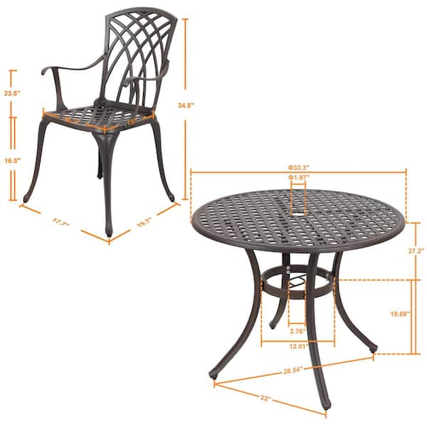 Antique Bronze 5-Piece Cast Aluminum Bistro Patio Conversation Set