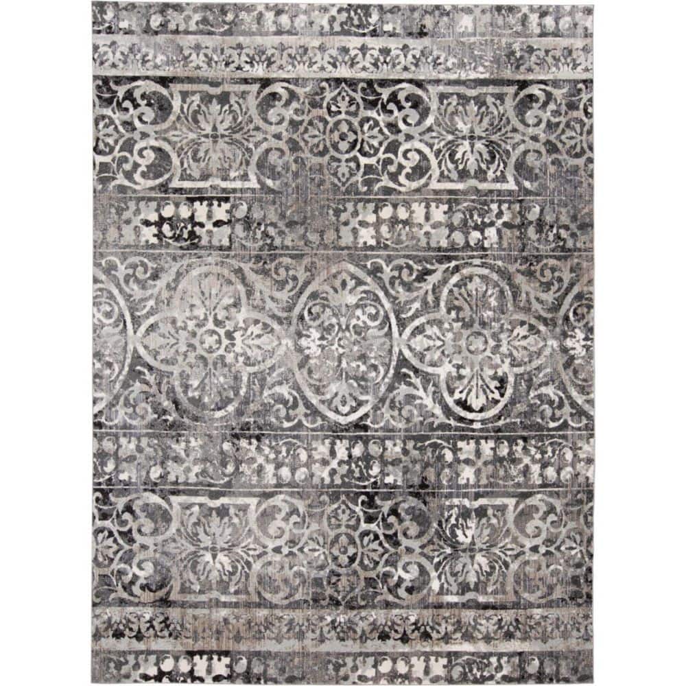 HomeRoots 5 ft. x 8 ft. Gray and Ivory Abstract Area Rug 2000512058 ...