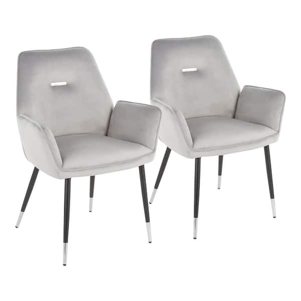 Lumisource Wendy Glam Silver Velvet with Chrome Accents Dining Chair (Set of 2)