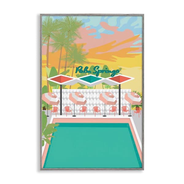Stupell Industries Palm Springs Pool Time by Jen Bucheli Gray Framed Nature Giclee Art Print 18 in. x 12 in.