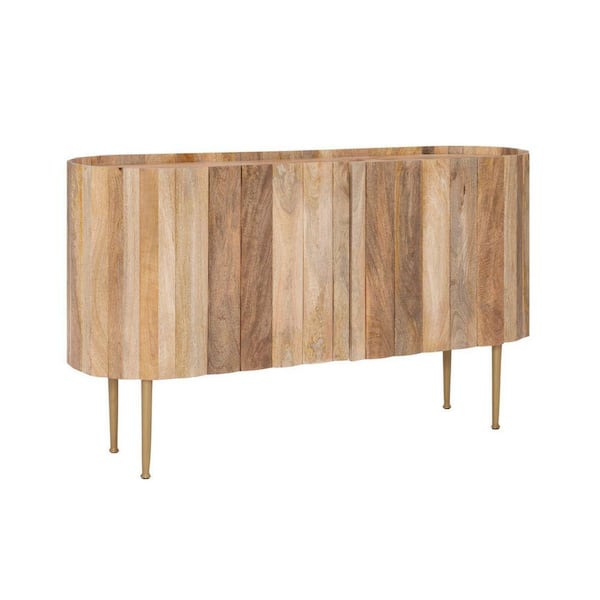 Benjara Brown Wood Top 16 in. Sideboard with 2 Door and 4 Shelves