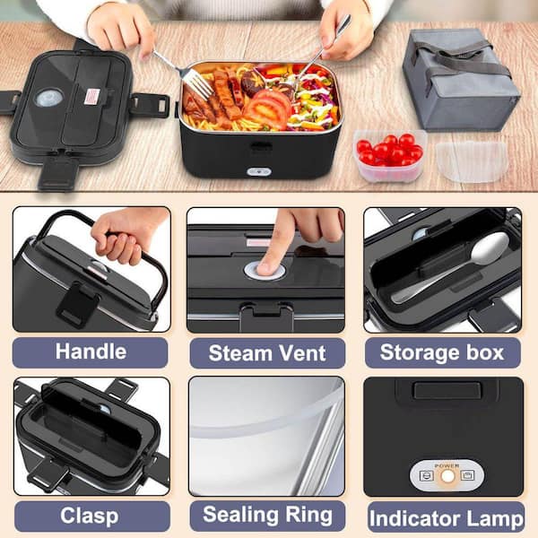 Lynzavix 80W Black Fast Heating Electric Lunch Box, 1.8L Large