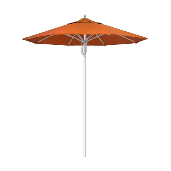 California Umbrella 7.5 ft. Silver Aluminum Commercial Market Patio Umbrella Fiberglass Ribs and Pulley Lift in Tuscan Sunbrella