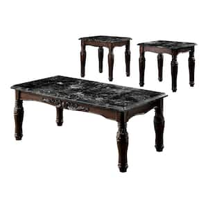 Lawry 48 in. Espresso Rectangle Faux Marble Coffee Table Set (3-Piece)