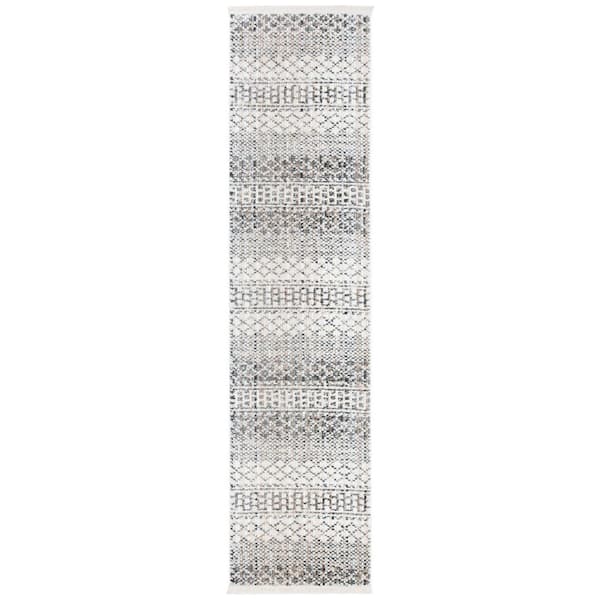 Sedona 2 ft. x 13 ft. Ivory/Gray Striped Geometric Distressed Runner Rug
