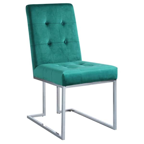 Best Master Furniture Barbosa Green/Silver Velvet Side Chairs (Set of 2)