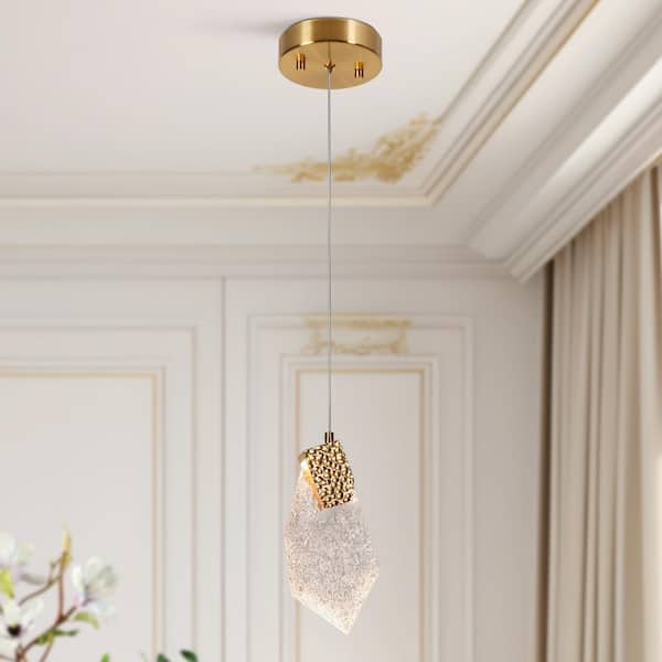 LNC Marvinbell 5-Watt 1-Light Plating Brass Integrated LED Pendant Light with Asymmetrical Textured Transparent Plate