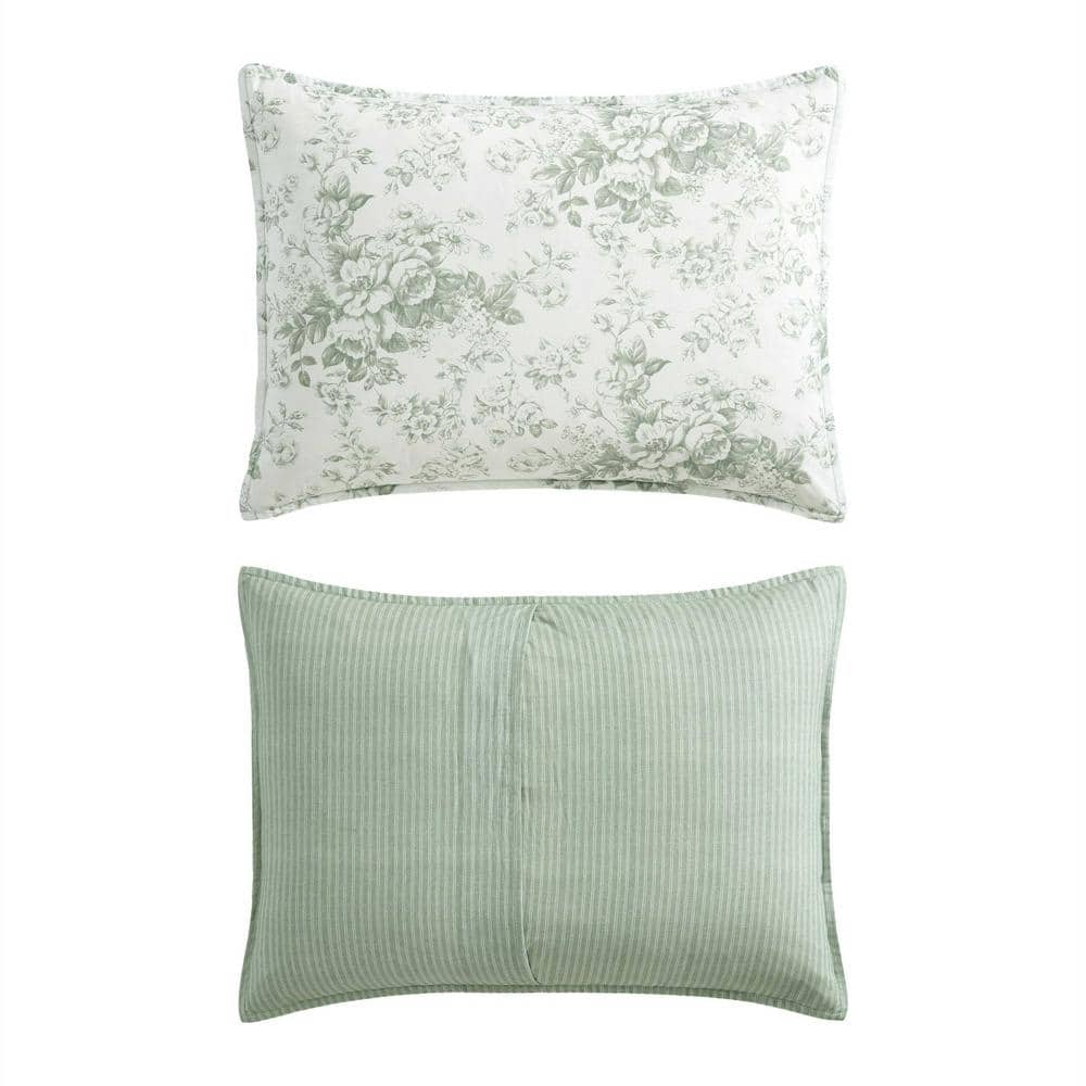 King Mist Green Cotton Reversible Comforter Set with Shams