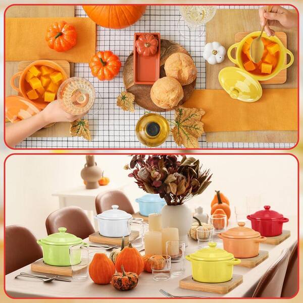 JFVKAF 6-Piece Round Ceramic Mini Cocotte Set with Lid and Wooden