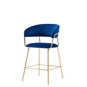 Tristan Gold Plated with Blue Velour Counter Height Chairs (Set of 2)
