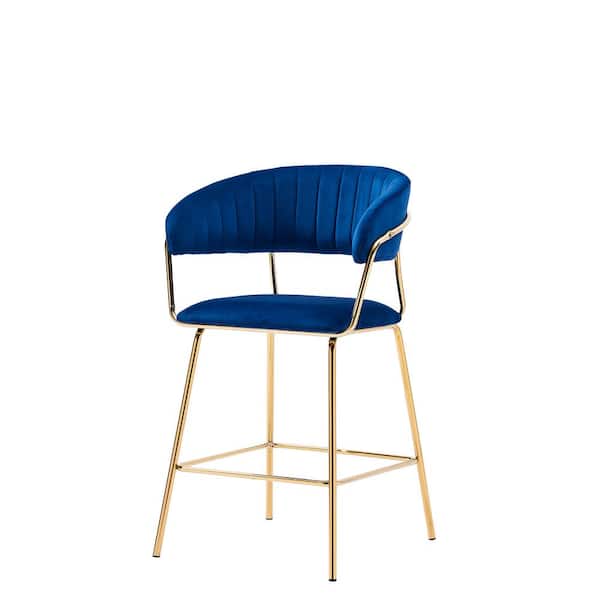 Best Master Furniture Tristan Gold Plated with Blue Velour Counter Height Chairs (Set of 2)