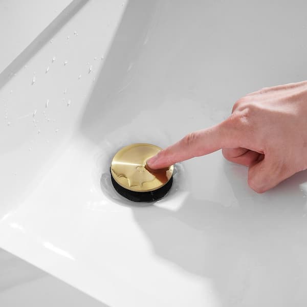 BWE Brushed Gold Vessel Sink Drain Stopper With Overflow – One-Piece Pop-Up Drain Assembly