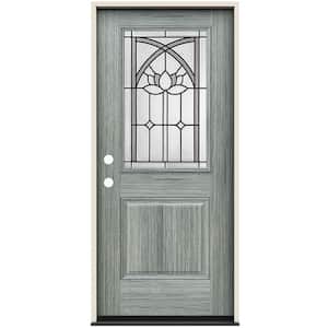 36 in. x 80 in. Right-Hand/Inswing 1/2 Lite Ardsley Decorative Glass Stone Steel Prehung Front Door