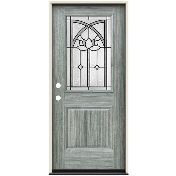 JELD-WEN 36 in. x 80 in. Right-Hand/Inswing 1/2 Lite Ardsley Decorative Glass Stone Steel Prehung Front Door