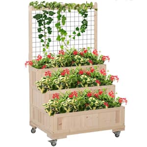 53 in. 3-Tier Galvanized Steel Raised Garden Bed Planter Kit with Trellis, Wheels & Back Storage Area for Outdoor Garden