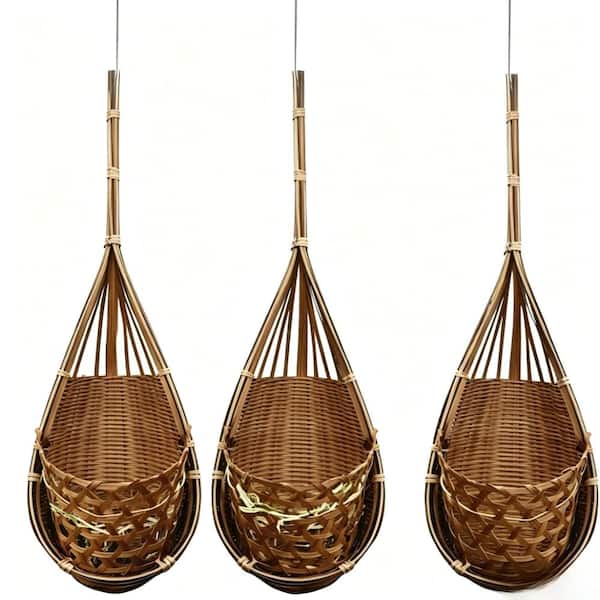 4 in. Hanging Orchid Basket Handwoven Bamboo Natural Brown Set of 3