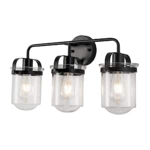 22.4 in. 3-Light Modern Wall Sconce Farmhouse Bathroom Vanity Light with Clear Glass Shade