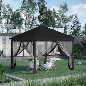 11 ft. x 11 ft. Black Pop Up Canopy Instant Canopy Tent with Solar LED Lights, Remote Control, Zippered Mesh Sidewalls