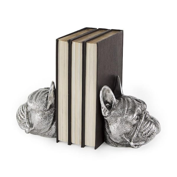 HomeRoots 5 . 5 1 in. Silver Antiqued Silver Pug Shaped Bookends