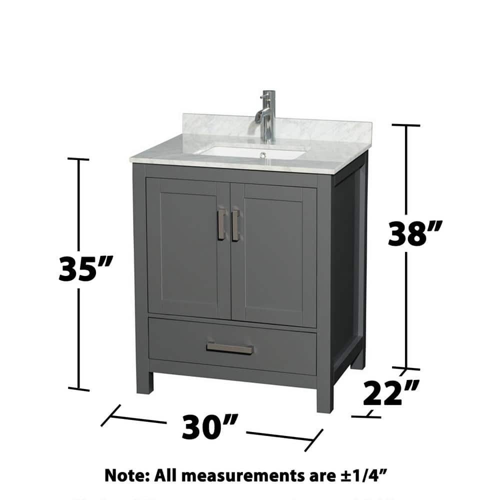 Sheffield 30" Dark Gray Solid Wood Bathroom Vanity with Marble Top