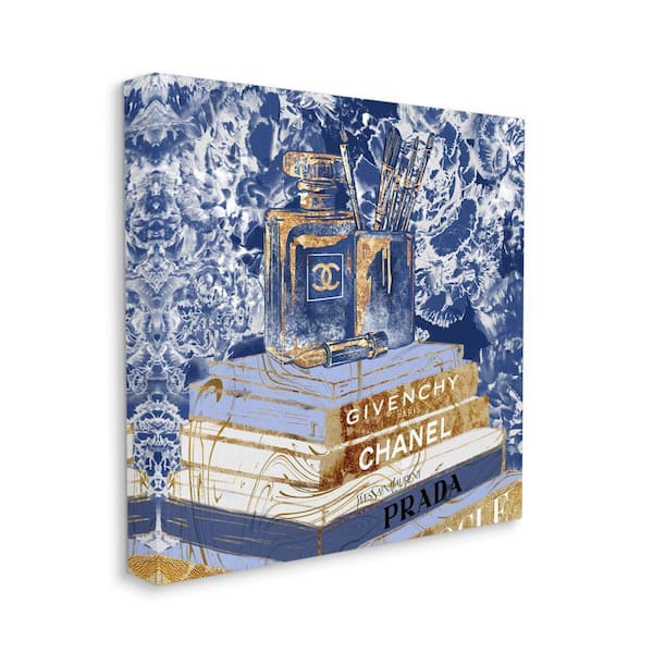 "Fashion Book Pile Glam Designer Accessories Blue Gold" by Ziwei Li Unframed Print Nature Wall Art 24 in. x 24 in.