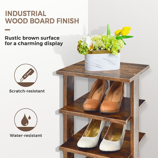 43.5 in. H 7-Pair Shoe Rack Free Standing Shelf Storage Tower Rustic Brown