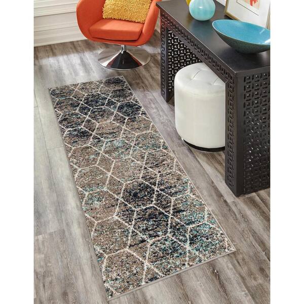 Trellis Frieze Geometric Blue Multi 2 ft. x 7 ft. 1 in. Area Rug