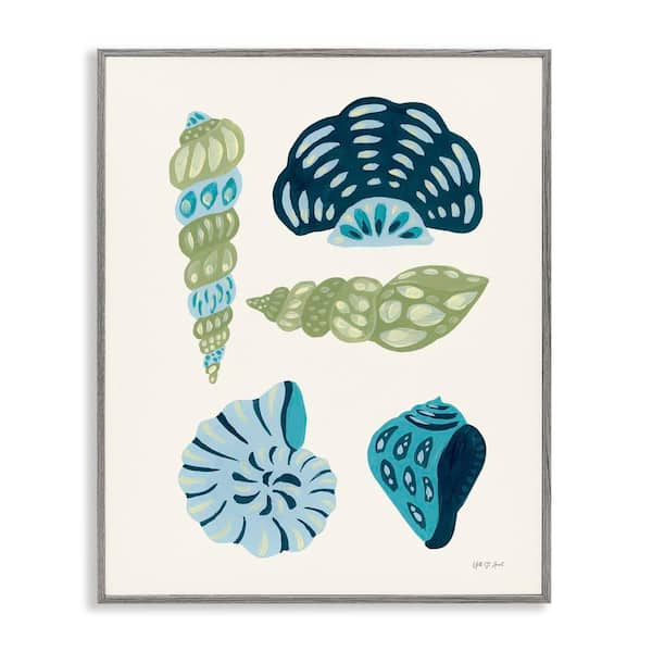 Blue Shell Collection by Yvette St. Amant Gray Framed Coastal Giclee Art Print 30 in. x 24 in.