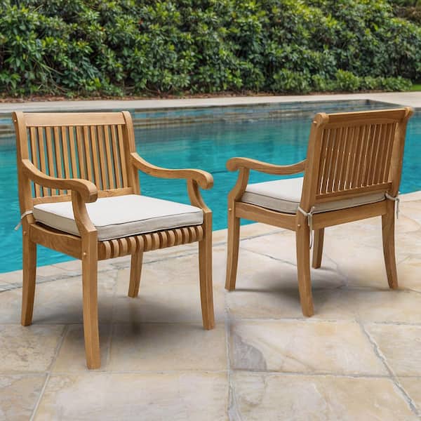Cambridge Casual Cambridge Casual Mosko Natural Teak Wood Outdoor Dining Chair with Beige Cushion (Set of 2)