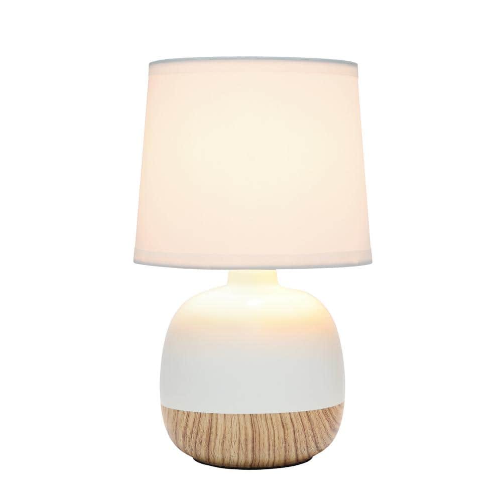 Light Wood and White Ceramic Gourd Table Lamp with Fabric Shade
