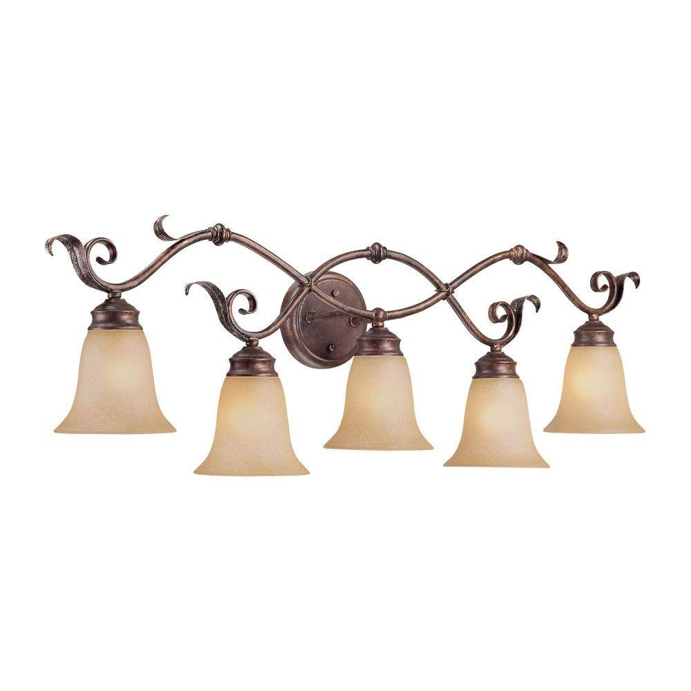 Millennium Lighting 5Light Burled Bronze/Silver Vanity Light with Florentine Scavo Glass 7055