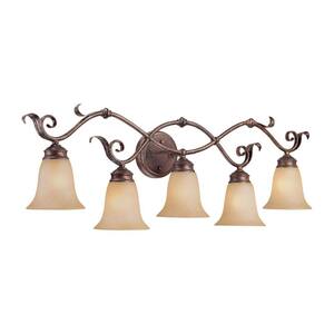 5-Light Burled Bronze/Silver Vanity Light with Florentine Scavo Glass