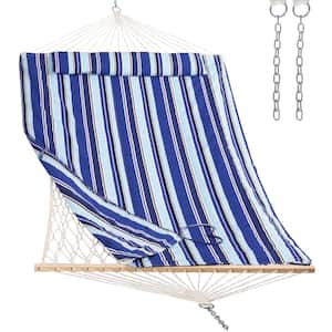 12 ft. Portable Hammock With Detachable Pad and Pillow, Blue Stripes