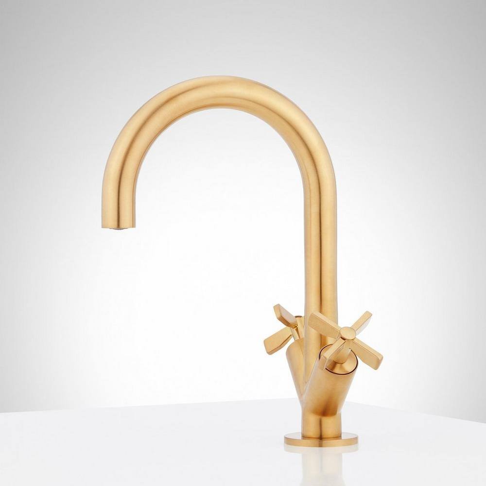 Brushed Gold High Arc Single Hole Bathroom Faucet