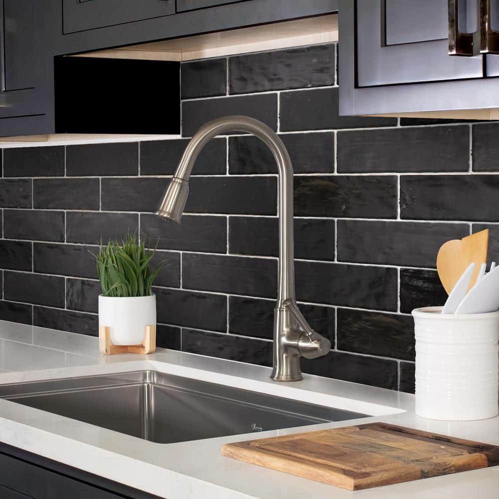 Black 2.5" x 8" Glossy Ceramic Subway Tile