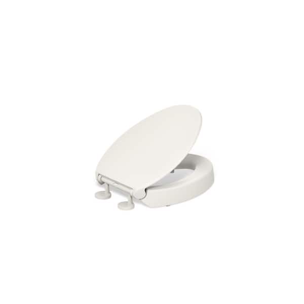 Hyten Elevated Quiet-Close Elongated Toilet Seat in Biscuit
