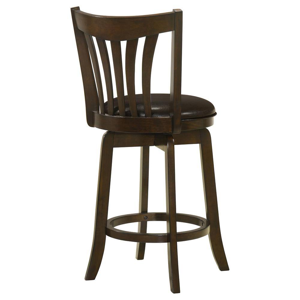 Transitional Brown Swivel Counter Stool with Faux Leather Seat