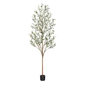 7 ft. Artificial Olive Tree in Pot Tall Fake Plant with Faux Branches and Fruits for Modern Office Floor Decor