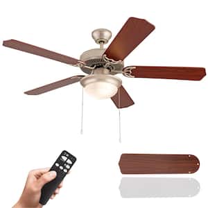 52 in. Indoor Woodgrain Ceiling Fan with LED Light, Pull Chain Remote Control, Reversible AC Motor, Reversible Blades