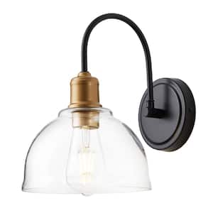 Industrial Gooseneck Black Wall Sconce Light with Clear Glass Shade 1-Light