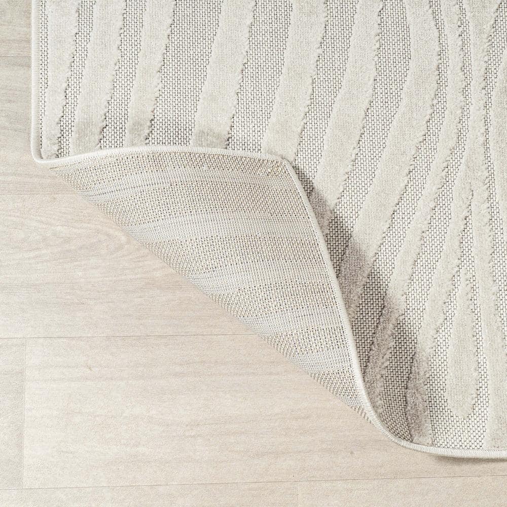 Ivory and Cream High-Low Striped 8' x 10' Synthetic Area Rug