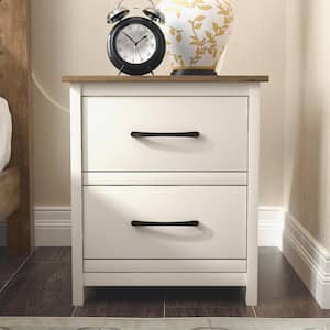 Kellie 2 Drawers Ivory with Knotty Oak Sidetable Nightstand (21.8 in. H x 19.1 in. W x 15.6 in. D)