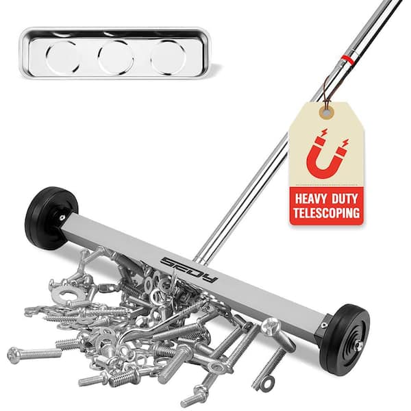 17 in. Magnet Sweeper Magnetic Nail Roller Heavy Duty Magnet Nail Pickup Rolling Tool with Telescoping Adjustable Handle