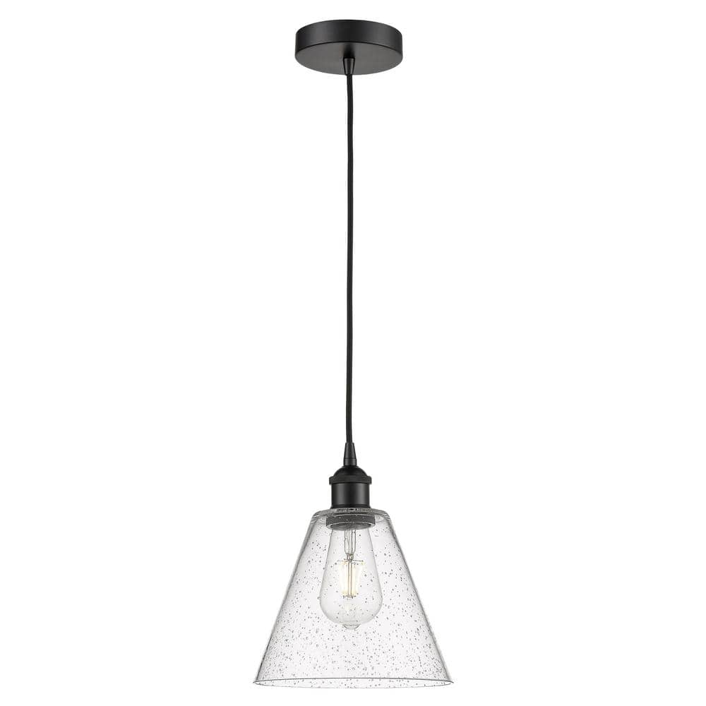 Edison Glass Cone 60-Watt 1-Light Matte Black Standard Mini Pendant Light with Seeded Glass Shade, No Bulbs Included price history on PriceWatchPro