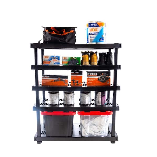 HDX 5 Tier Plastic Adjustable Garage Storage Shelving Unit HDX 5 Tier Plastic Adjustable Garage Storage Shelving Unit