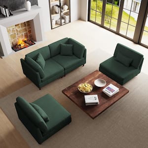 160.5 in. Straight Arm 4-Piece Corduroy Upholstered 4-Seater Sectional Sofa in. Hunter Green