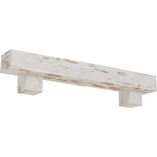 Ekena Millwork 8 in. x 8 in. x 3 ft. Pecky Cypress Faux Wood Fireplace Mantel Kit with Alamo Corbels, Factory Prepped Ready to Paint