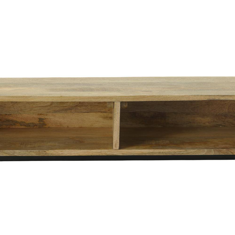Natural Mango Wood and Black Metal Console Table with Storage