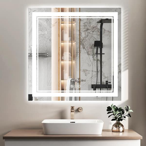 CASAINC Frameless LED bathroom mirror 36-in x 48-in Dimmable Lighted Silver  Fog Free Frameless Bathroom Vanity Mirror in the Bathroom Mirrors  department at